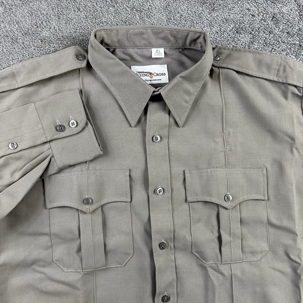 Flying Cross Mens Long Sleeve Uniform Shirt Nickel Grey F1 45W66 18.5 32/33 NEW